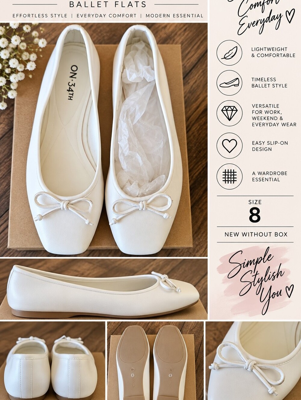 On 34th Women's Naomie Ballet Flats - Size 8 NWOB